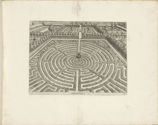 Garden with a central parterre in the form of a spiral