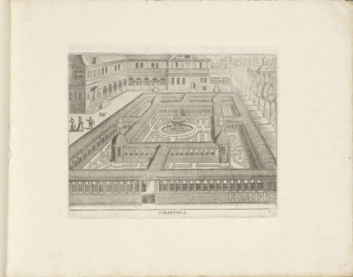 Garden with a central parterre surrounded by a double row of lattice work walks