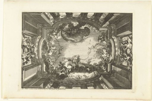Trompe-l'oeil ceiling with mythological representation