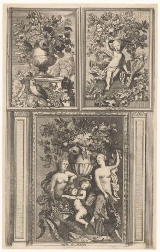 Two dessus-de-portes and a fireplace surround