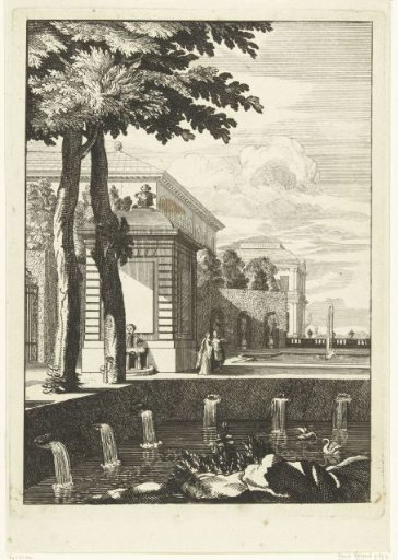 Two houses and fountain basins