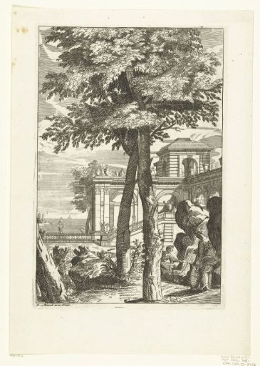 Landscape with two trees in the foreground