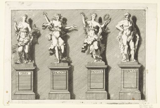 Four statues on a pedestal: Ceres, two Bacchantes, Hercules