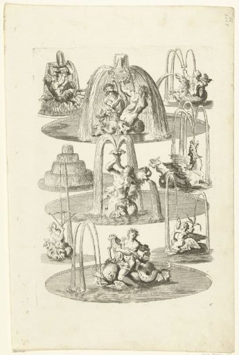 Three large and six small fountains