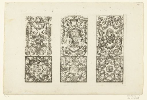 Three vertical panels with decorations for chairs