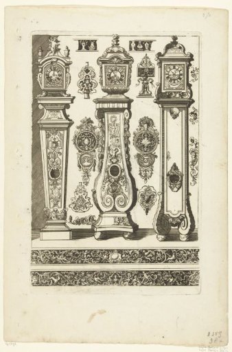 Three comtoise clocks and thirteen smaller motifs