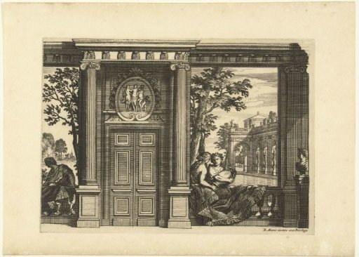 Wall with a double door in the center