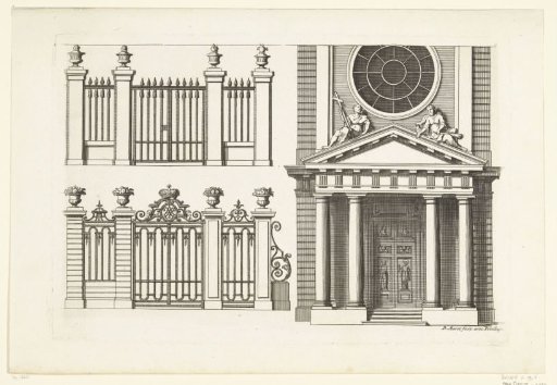 Portico of church and two fences