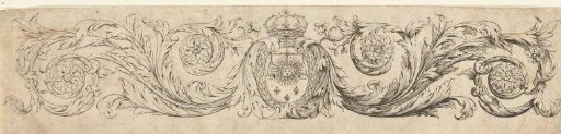 Two leaf scrolls with rosettes