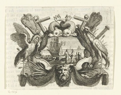 Cartouche with a harbor