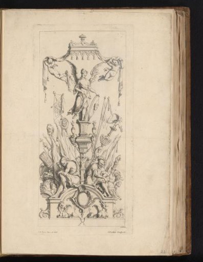 Trophy with angel, flags and weapons