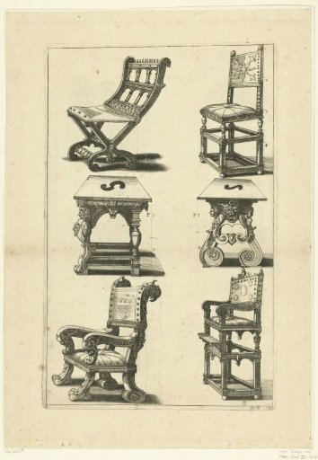 Four chairs and two stools