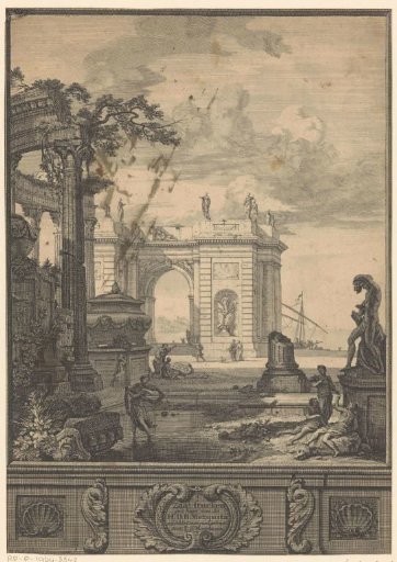 Landscape with classical statues and buildings