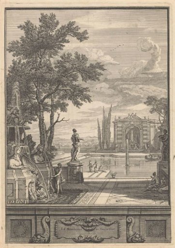 Landscape with fountain and pond