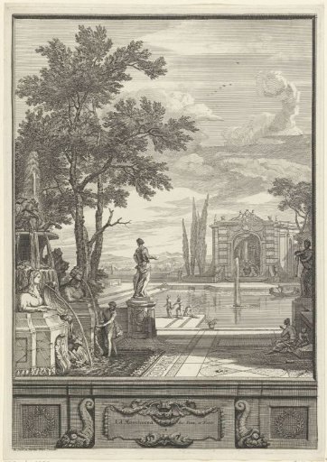 Landscape with a fountain and pond