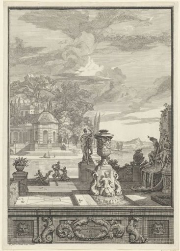 Landscape with fountains and a palace