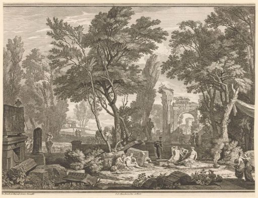 Landscape with ruins and figures