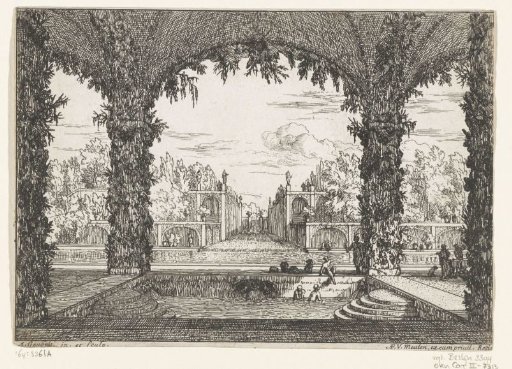 View of a garden from a portico