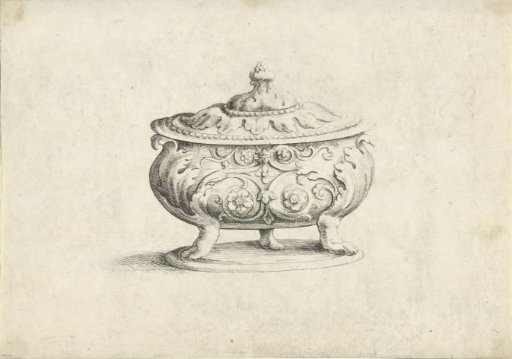 Round bowl with lid standing on three claw feet