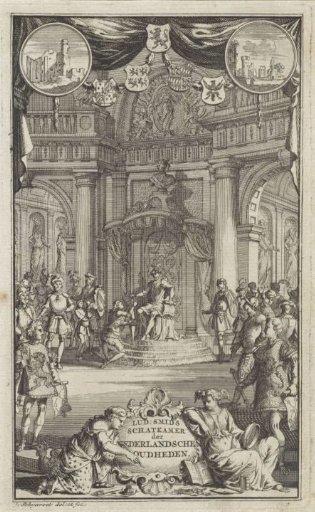 Enthroned leader holding audience