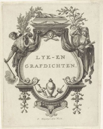 Title page for funeral poems with mourning figures
