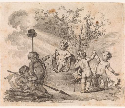 Five putti with allegorical attributes