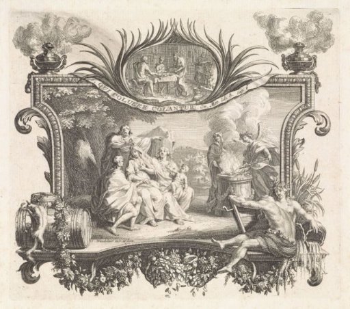Vignette with Figures on a Bench and at an Altar in a Landscape