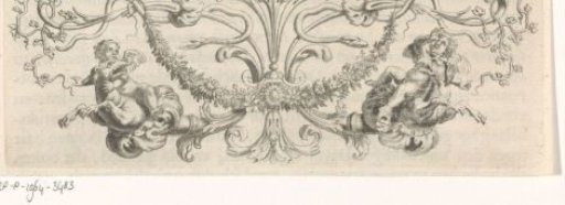 Ornament with Garland, Snakes, and Putti Riding a Dog