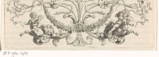 Ornament with a Garland, Snakes, and Putti Riding a Dog