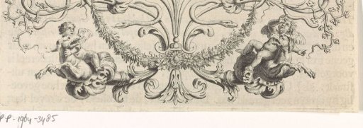 Ornament with Garland, Snakes, and Putti Riding a Dog