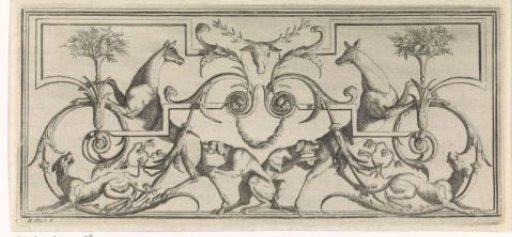 Ornament with Stags, Hunting Dogs, and Leafy Vines