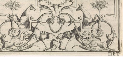 Ornament with Stags, Hunting Dogs, and Leafy Vines