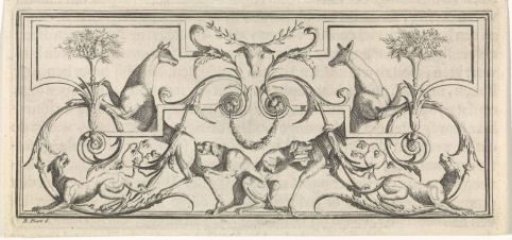 Ornament with Stags, Hunting Dogs, and Leafy Vines