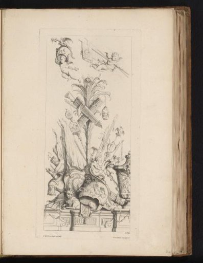 Trophy with putti and weapons