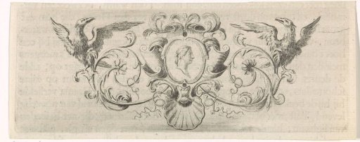 Female face and profile in an ornamental frame