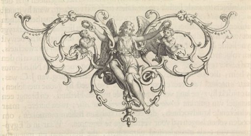 Angel crowning two putti surrounded by ornaments