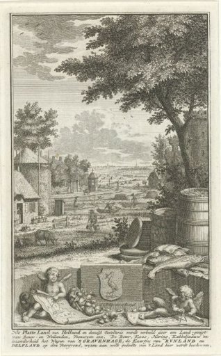 River landscape with farm and meadows