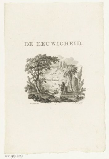 Vignette with a landscape and a figure kneeling before a vision of the Heavenly Jerusalem