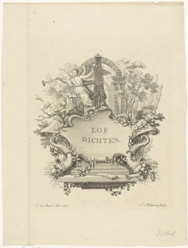Cartouche with Fame and cornucopias