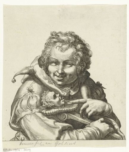 A jester with a jester's staff in his hand