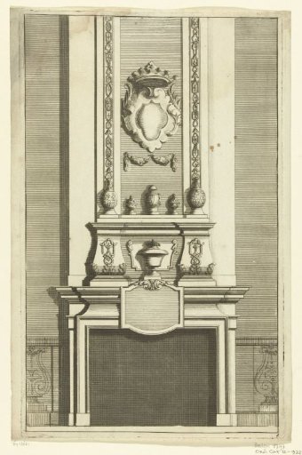 Lower frieze with an urn and five vases