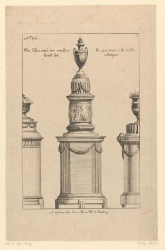 Three stoves with vases