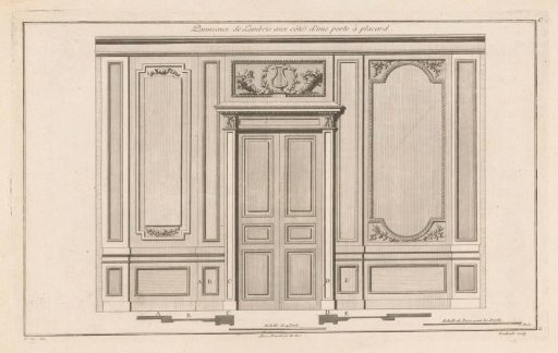 Panels and door with a lyre and cornucopias
