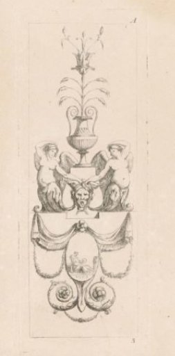 Vase and half-figures with winged head