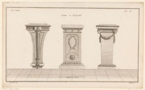 Three pedestals with ram's heads