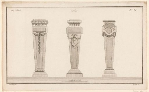 Three pedestals with garlands and medallion