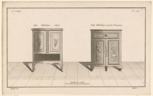 Two bookcases with floral motifs