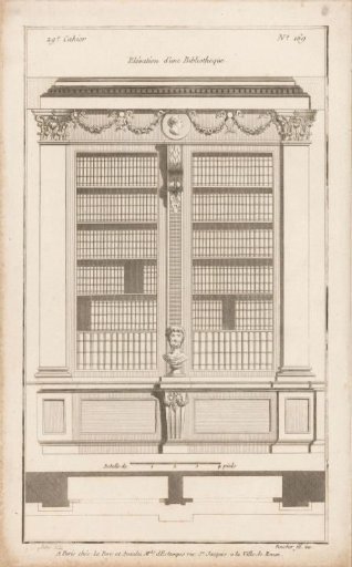 Bookcase with a bust