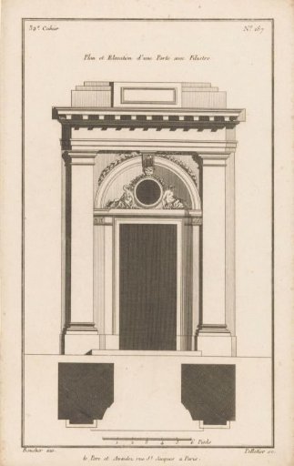 Gateway with seated women in the pediment