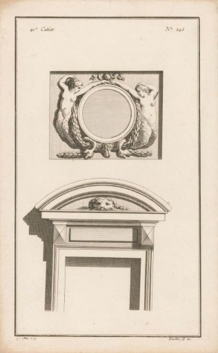 Panel with mermaids and a pediment